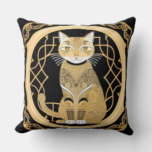 Goldene Linienkunst einer Katze mit dekorativer Ge Kissen