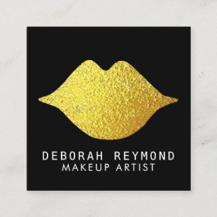 goldene Lippen auf schwarzem Schönheitsmakeup Quadratische Visitenkarte