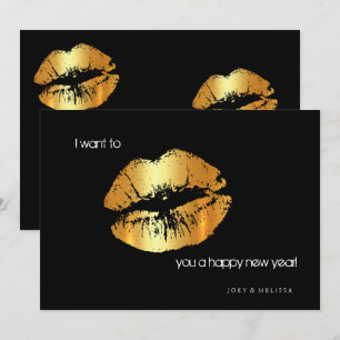 Goldene Lippen Frohes Neues Jahr Einladungskarte