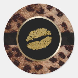 Goldene Lippen Glitter Glanz Funkelnd Gepard Leopa Runder Aufkleber