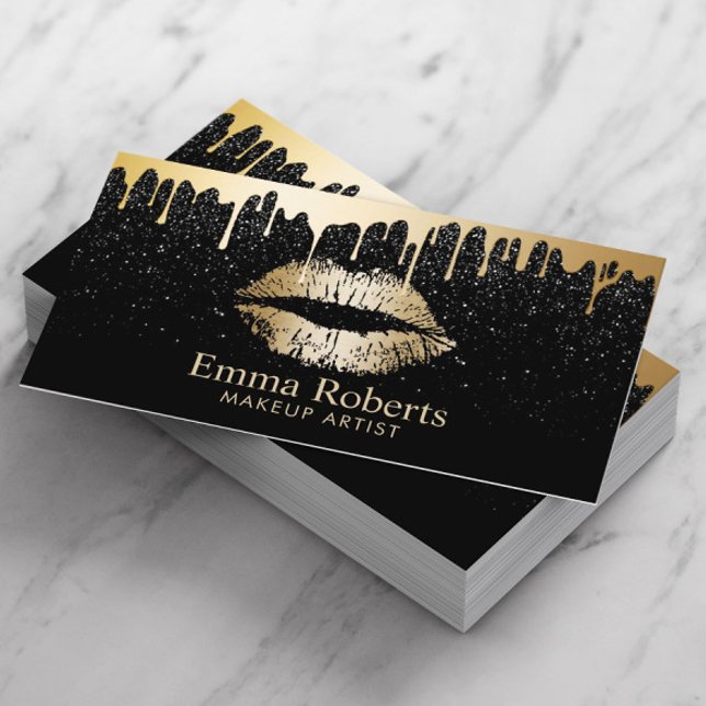 Goldene Lippen Gold Gold Modernes Schwarz & Gold Visitenkarte (Von Creator hochgeladen)