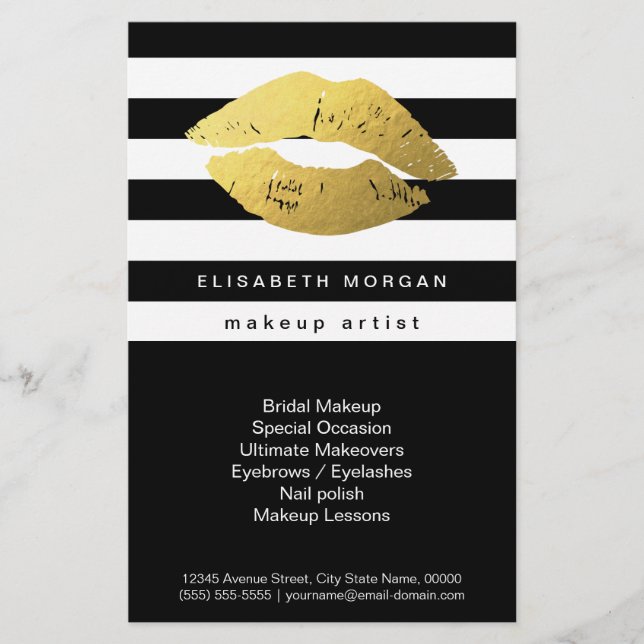 Goldene Lippen mit Schwarz-weißen Streifen - Makeu Flyer (Vorne)