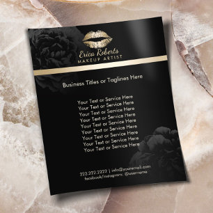 Goldene Lippen Schwarze Floral-Makeup-Artist-Beaut Flyer