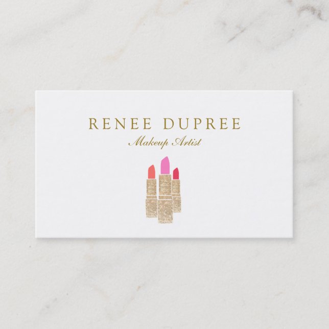 Goldene Lipstick Makeup Artist Beauty Salon Visitenkarte (Vorderseite)