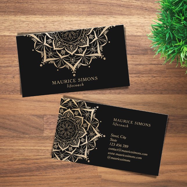 Goldene Lotus-Yogalehrerin Mandala Visitenkarte (Von Creator hochgeladen)