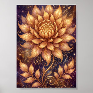 Goldene Lotusblumen-Kunst-Mandala-Floral-Fleece Poster