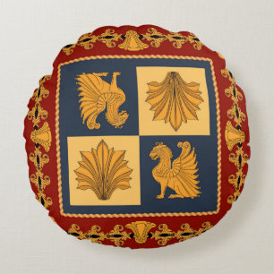 Goldene Löwen: Jugendstil-Schal-Design Rundes Kissen