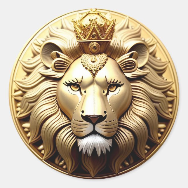 Goldene Löwenmedaille mit Krone Runder Aufkleber (Vorderseite)