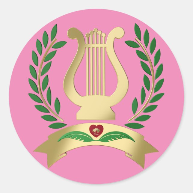 Goldene Lyre Runder Aufkleber (Vorderseite)