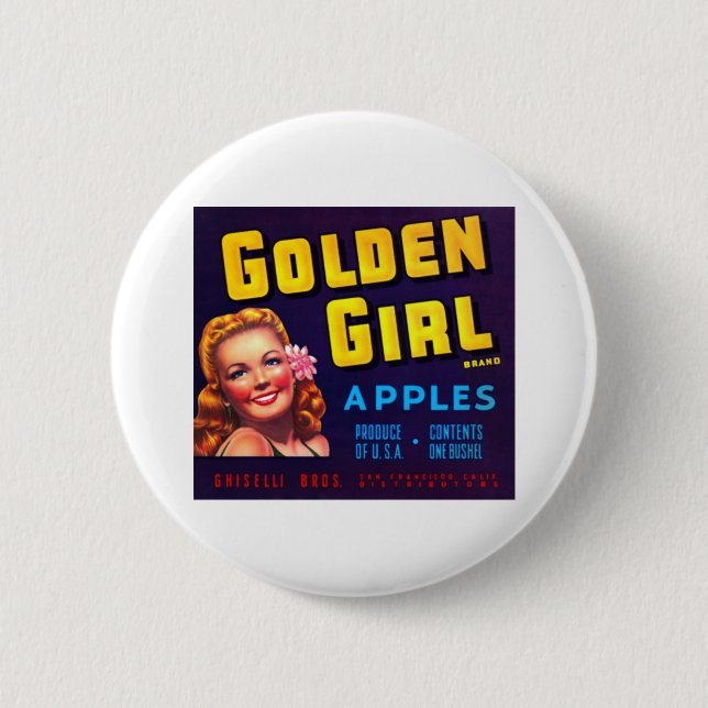Goldene Mädchen-Äpfel Button (Vorderseite)