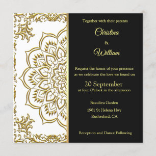 Goldene Mandala und schwarze Hochzeit Einladung