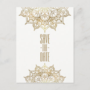 Goldene Mandala & Weiße Elegante Chic Save the Dat Ankündigungspostkarte