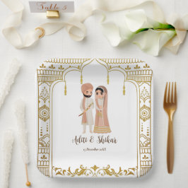 Goldene Mandap Indische Grenzgestaltung Platz Pappteller