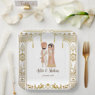 Goldene Mandap Indische Grenzgestaltung Platz Pappteller