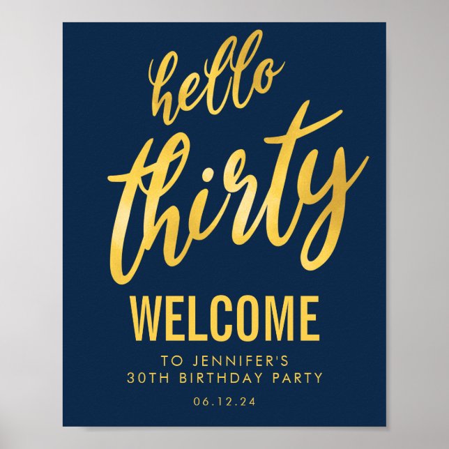 Goldene Marine "Hello Thirty" Geburtstag Begrüßung Poster (Vorne)