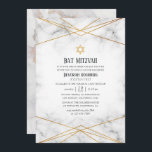 Goldene Marmorgeometrie Bat Mitzvah Einladung<br><div class="desc">Bat mitzvah Einladung mit einer Marmortextur mit einem geometrischen Rahmen aus Gold und einer Goldfolie Marmor Rückseite.</div>