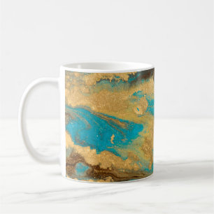 Goldene Marmorierung Textur Design. Blau und golde Kaffeetasse