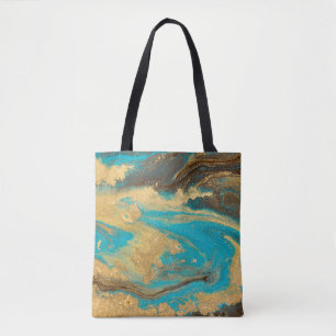 Goldene Marmorierung Textur Design. Blau und golde Tasche