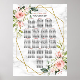 Goldene Marmorsitze Rosa Blumensitze Poster