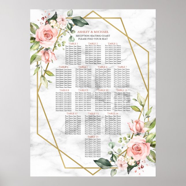 Goldene Marmorsitze Rosa Blumensitze Poster (Vorne)