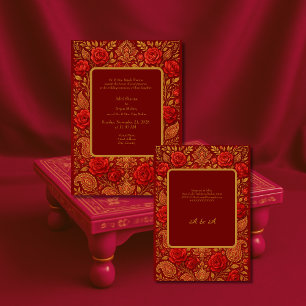 goldene Marone-Rosen-Mango-Paisley-Hochzeit Hindu Einladung