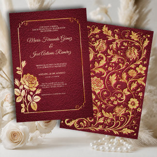 Goldene Marsala-Rosen-Hochzeitseinladung Einladung