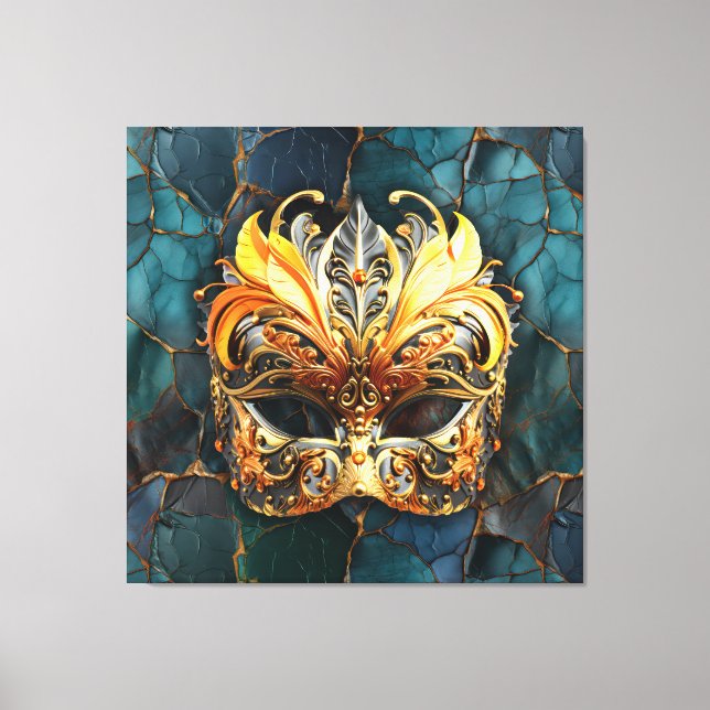 Goldene Maske an Aquamarinen Venen Hintergrund Leinwanddruck (Vorderseite)