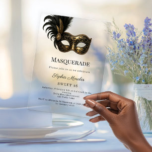 Goldene Maskenparty Süße 16 Acryleinladungen
