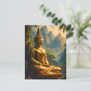 Goldene Meditation in den thailändischen Gipfeln Postkarte