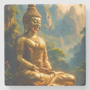 Goldene Meditation in den thailändischen Gipfeln Steinuntersetzer