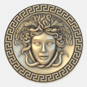 Goldene Medusa 3D Gorgone Runder Aufkleber