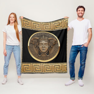 Goldene Medusa und griechischer Schlüssel golden Fleecedecke