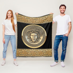 Goldene Medusa und griechischer Schlüssel golden Fleecedecke
