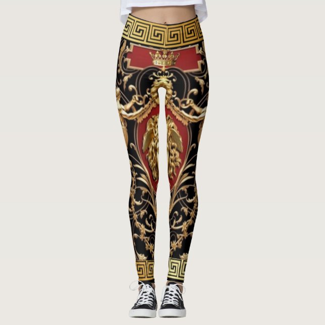 Goldene Medusa und Seraphen Schwarz, Gold und Rot Leggings (Vorderseite)
