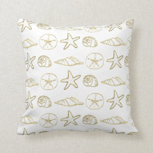 Goldene Meeresmuscheln Chic Strand Elegant Weiß Kissen