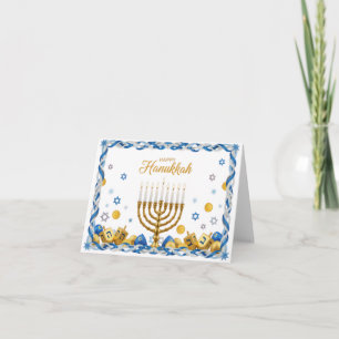Goldene Menora & Dreidel — Frohes Chanukka-Karten Dankeskarte
