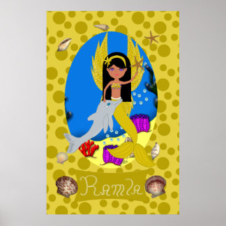 Goldene Merfade und Dolphin Print Poster