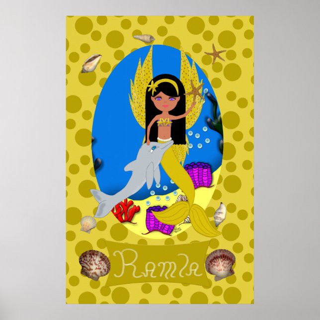 Goldene Merfade und Dolphin Print Poster (Vorne)