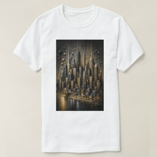 Goldene Metropole | 3D Mikro-Mosaik-Skyline T-Shirt