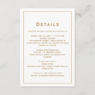 Goldene Minimalistische Hochzeits-Details-Karte Begleitkarte