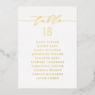 Goldene minimalistische Schrift Hochzeits-Sitzkart Folieneinladung