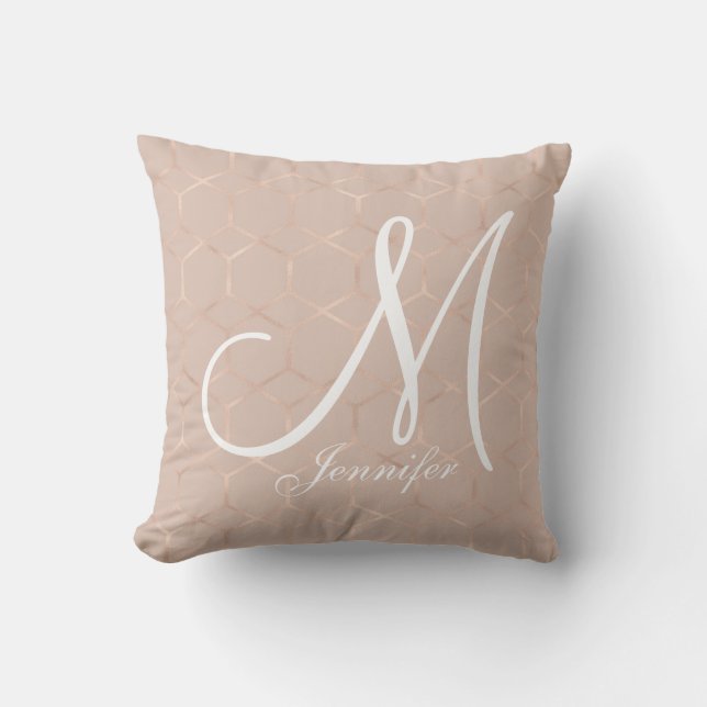 Goldene, moderne, schicke Rose mit geometrischem H Kissen (Vorderseite)