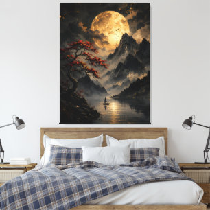 Goldene Mondgebirgslandschaft – Japanischer Mystik Leinwanddruck