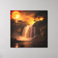 Goldene Mondlicht-Wasserfall-Fantasielandschaft