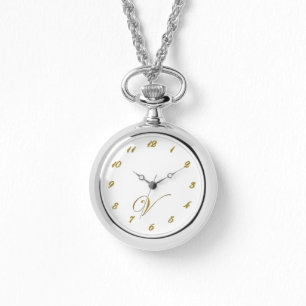 Goldene Monogramm-Anfangsbuchstabe V-Uhr mit golde Armbanduhr