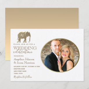 Goldene Monogramm-Foto-Hochzeit Einladung