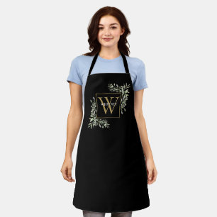 Goldene Monogramm-Grünpflanzen-Blumen Elegant Schw Schürze