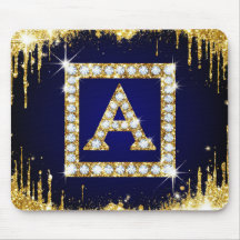 Goldene Monogramm-Initiale A mit blauem Glitter