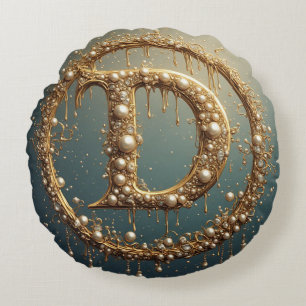 Goldene Monogramm-Initiale Buchstabe D Rundes Kissen