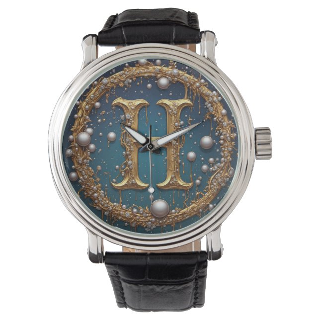 Goldene Monogramm-Initiale H Armbanduhr (Vorderseite)